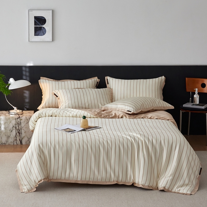 91家纺网 家纺一手货源 找家纺 （总）安莱生活 2025年新款60支兰精天丝数码印花条纹时尚款四件套