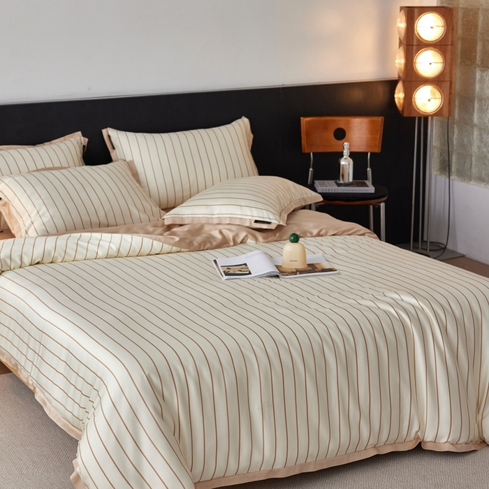 91家纺网 家纺一手货源 找家纺 （总）安莱生活 2025年新款60支兰精天丝数码印花条纹时尚款四件套