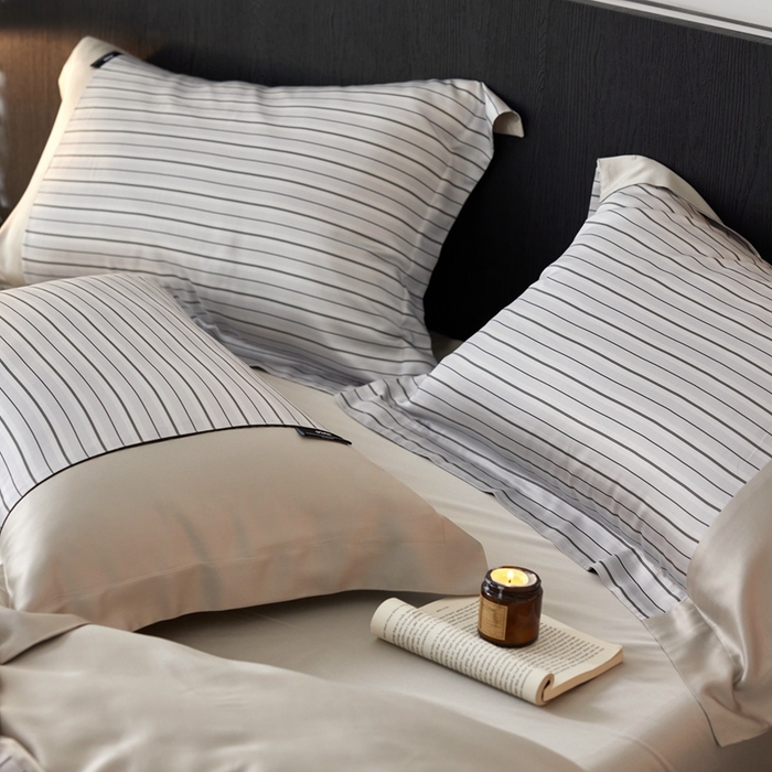 91家纺网 家纺一手货源 找家纺 安莱生活 2025年新款60支兰精天丝数码印花条纹时尚款四件套 黛夏-灰