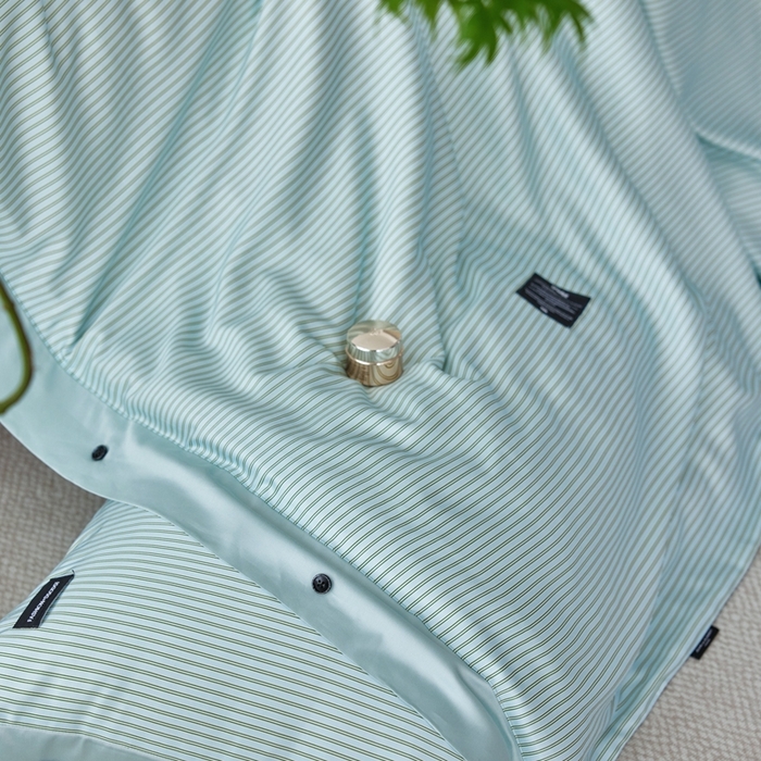 91家纺网 家纺一手货源 找家纺 安莱生活 2025年新款60支兰精天丝数码印花条纹时尚款四件套 多琳-绿