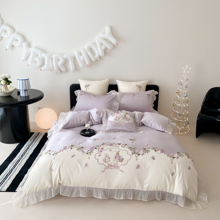 （总）佳汐蓝家纺 2025春夏新品60s天丝刺绣四件套-兔子花园