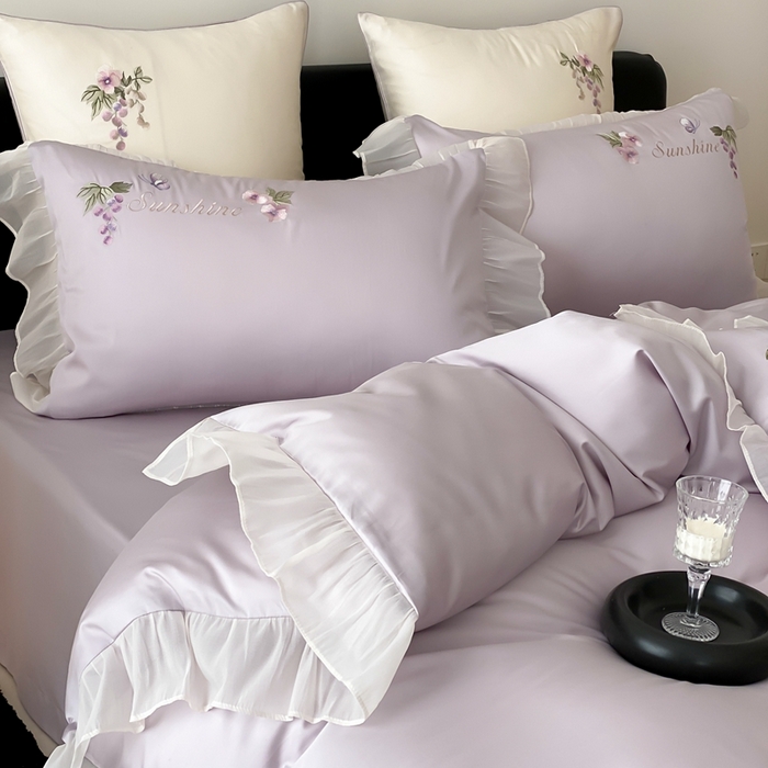 91家纺网 家纺一手货源 找家纺 （总）佳汐蓝家纺 2025春夏新品60s天丝刺绣四件套-兔子花园