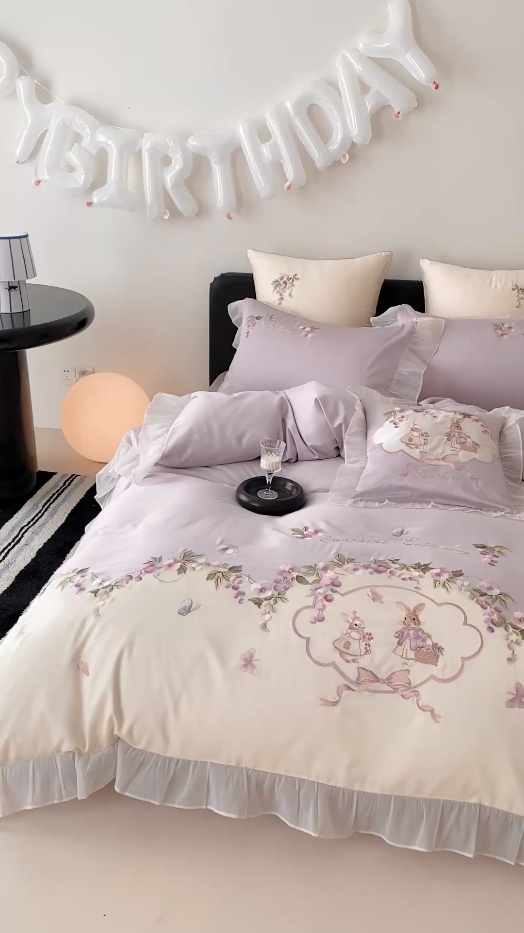 91家纺网 家纺一手货源 找家纺 （总）佳汐蓝家纺 2025春夏新品60s天丝刺绣四件套-兔子花园