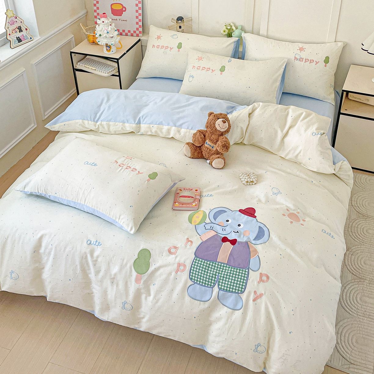 91家纺网 家纺一手货源 找家纺 娜娜 2025新款13376全棉贴布绣四件套 小飞象