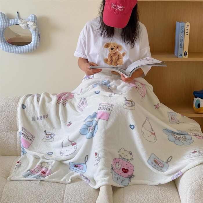 91家纺网 家纺一手货源 找家纺 顾里家纺 2025新款ins少女奶油系双面牛奶绒毯-第二组 花花喵喵