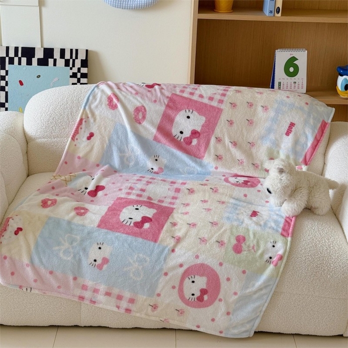 91家纺网 家纺一手货源 找家纺 顾里家纺 2025新款ins少女奶油系双面牛奶绒毯-第二组 猫咪时光毯