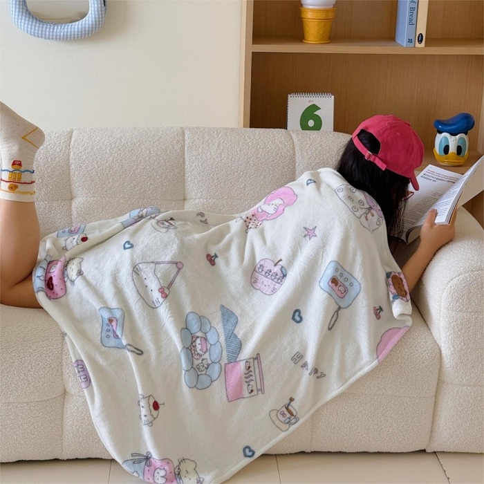 91家纺网 家纺一手货源 找家纺 顾里家纺 2025新款ins少女奶油系双面牛奶绒毯-第二组 花花喵喵