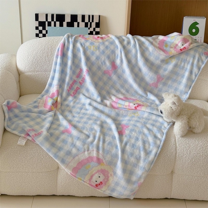 91家纺网 家纺一手货源 找家纺 顾里家纺 2025新款ins少女奶油系双面牛奶绒毯-第二组 蛋糕花猫