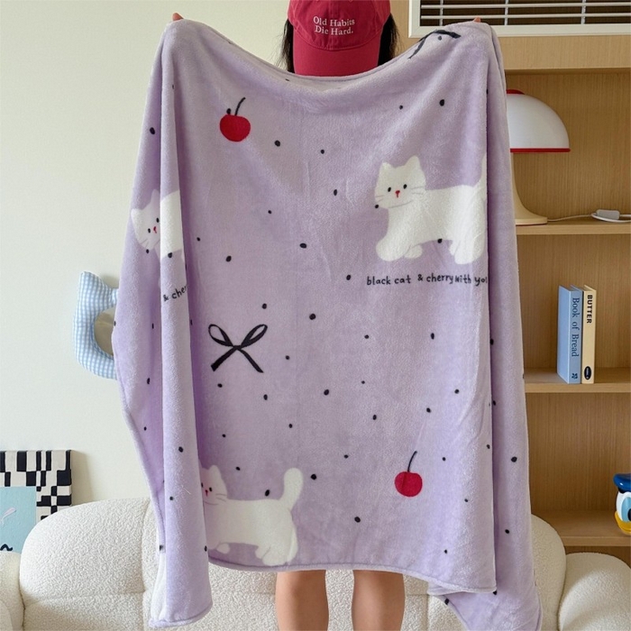 91家纺网 家纺一手货源 找家纺 顾里家纺 2025新款ins少女奶油系双面牛奶绒毯-第二组 小紫猫