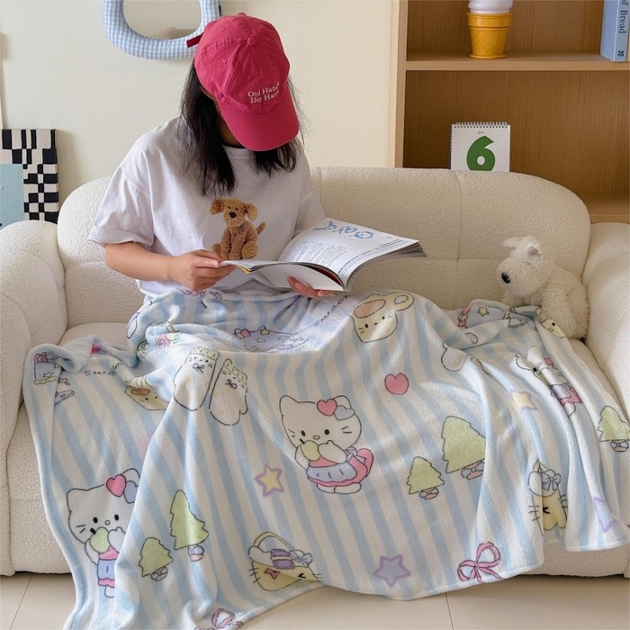 91家纺网 家纺一手货源 找家纺 顾里家纺 2025新款ins少女奶油系双面牛奶绒毯-第二组 漫画猫咪