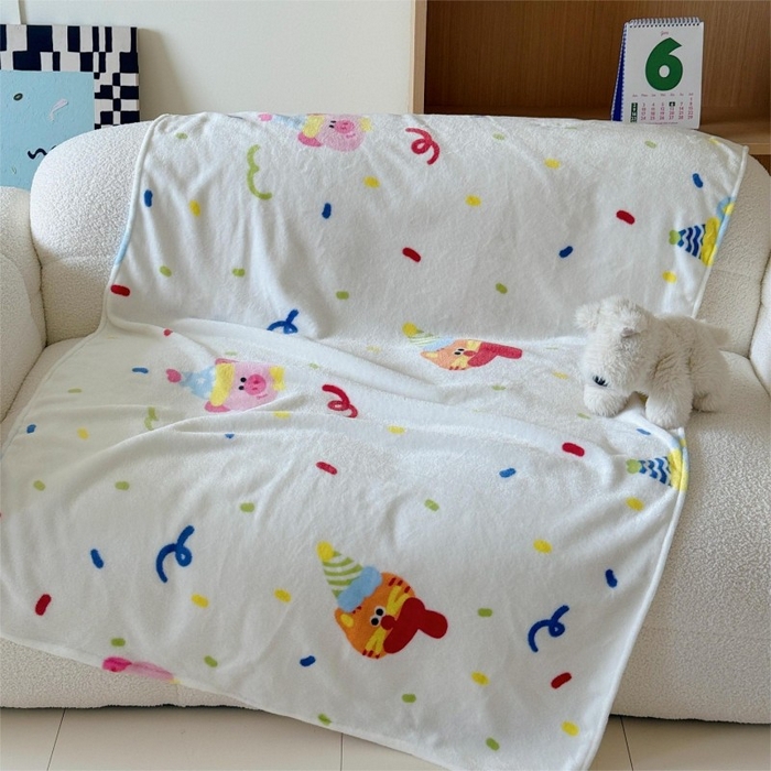 91家纺网 家纺一手货源 找家纺 顾里家纺 2025新款ins少女奶油系双面牛奶绒毯-第二组 动物派对