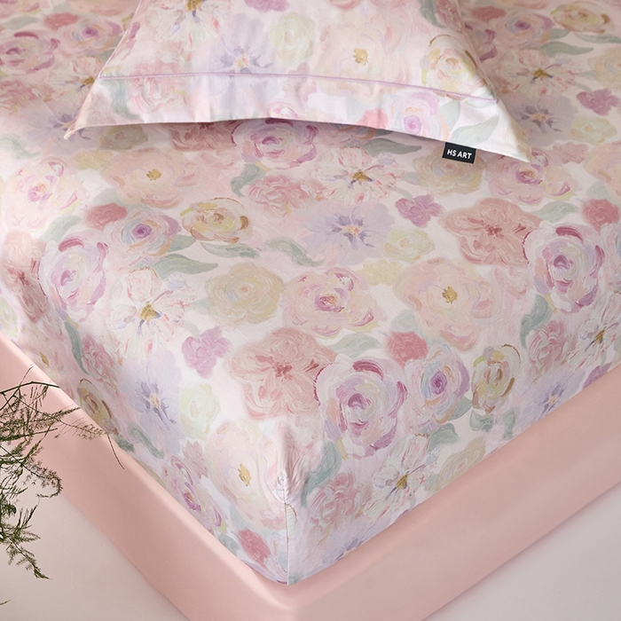 91家纺网 家纺一手货源 找家纺 禾时 2025新款A类100S长绒棉全棉数码印花床笠三件套床套床罩床垫保护罩 蔷薇私语