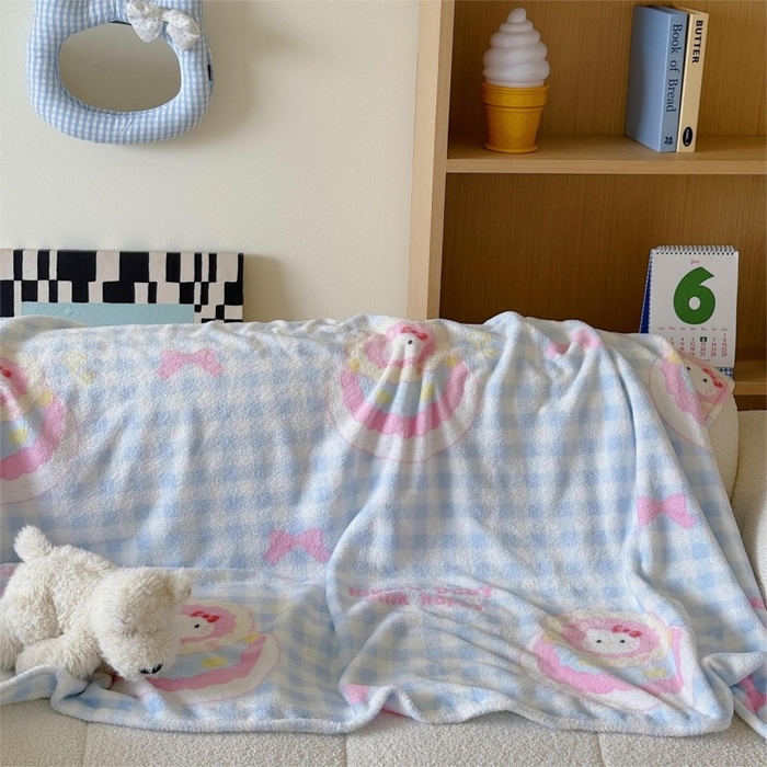 91家纺网 家纺一手货源 找家纺 顾里家纺 2025新款ins少女奶油系双面牛奶绒毯-第二组 蛋糕花猫