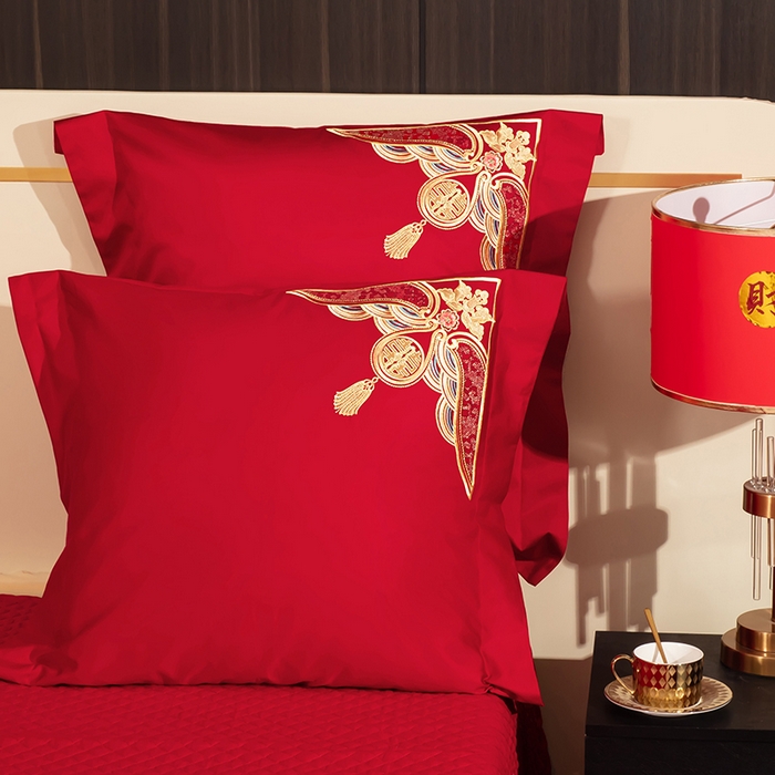 91家纺网 家纺一手货源 找家纺 （总）柏拉图 2024新款100s贡缎提花长绒棉轻奢简约婚庆四件套