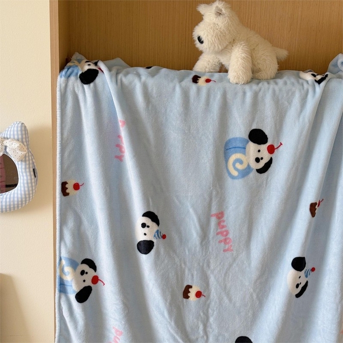 91家纺网 家纺一手货源 找家纺 顾里家纺 2025新款ins少女奶油系双面牛奶绒毯-第二组 蛋糕小狗