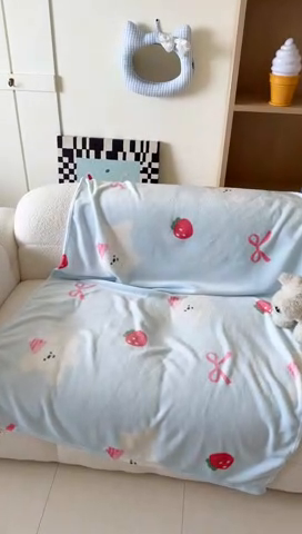 91家纺网 家纺一手货源 找家纺 顾里家纺 2025新款ins少女奶油系双面牛奶绒毯-第二组 草莓小狗