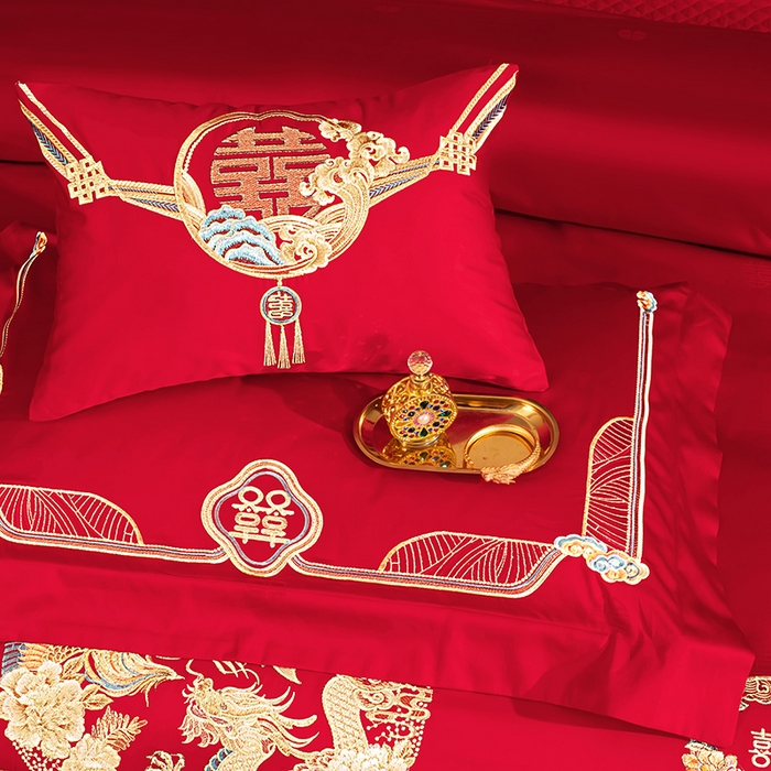 91家纺网 家纺一手货源 找家纺 （总）柏拉图 2024新款100s贡缎提花长绒棉轻奢简约婚庆四件套