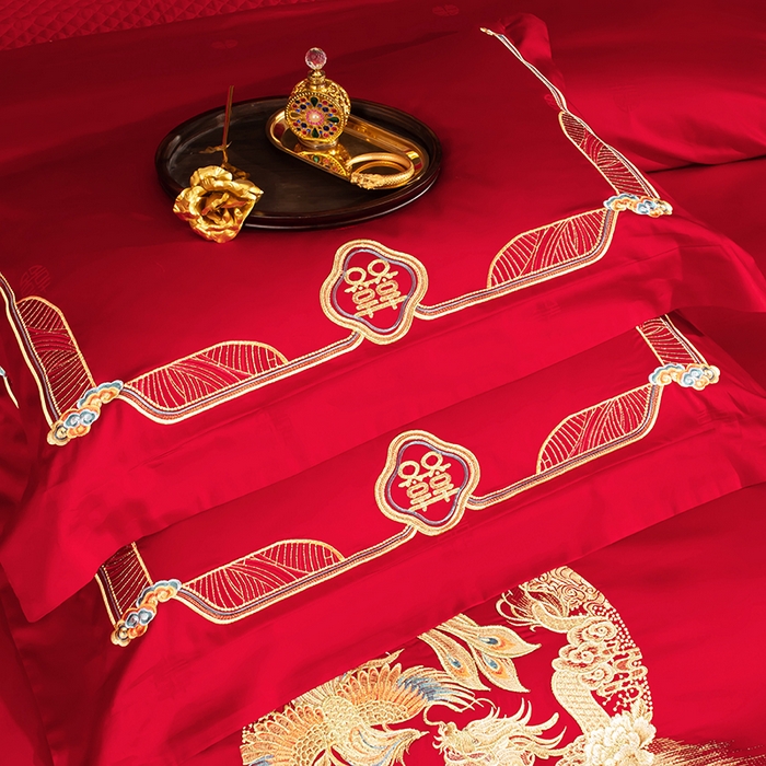 91家纺网 家纺一手货源 找家纺 （总）柏拉图 2024新款100s贡缎提花长绒棉轻奢简约婚庆四件套