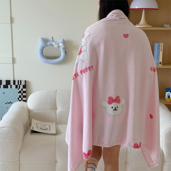 91家纺网 家纺一手货源 找家纺 顾里家纺 2025新款ins少女奶油系双面牛奶绒毯-第二组 爱心小狗