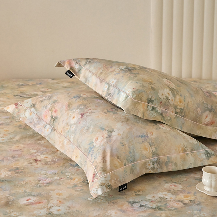 91家纺网 家纺一手货源 找家纺 禾时 2025新款A类100S长绒棉全棉数码印花床笠三件套床套床罩床垫保护罩 茉莉芬芳