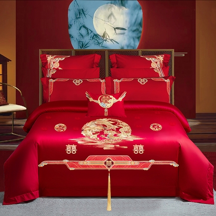 （总）柏拉图 2024新款100s贡缎提花长绒棉轻奢简约婚庆四件套