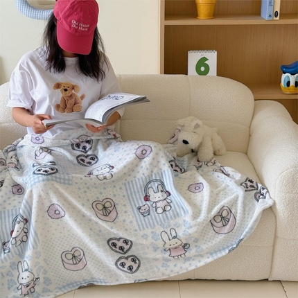 顾里家纺 2025新款ins少女奶油系双面牛奶绒毯-第二组 兔子时光