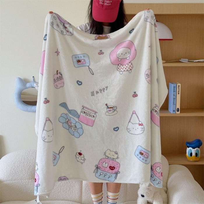 91家纺网 家纺一手货源 找家纺 顾里家纺 2025新款ins少女奶油系双面牛奶绒毯-第二组 花花喵喵