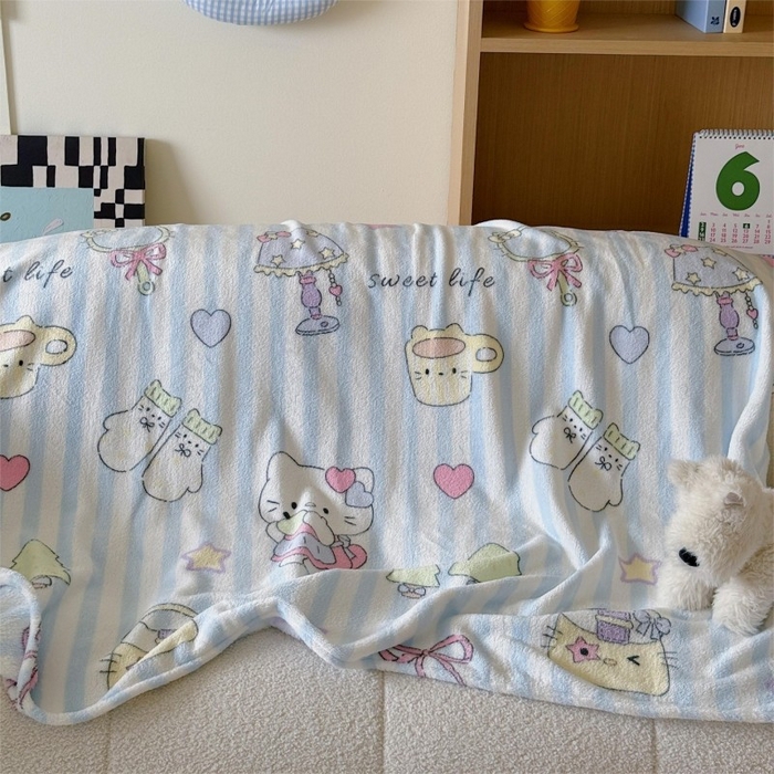 91家纺网 家纺一手货源 找家纺 顾里家纺 2025新款ins少女奶油系双面牛奶绒毯-第二组 漫画猫咪