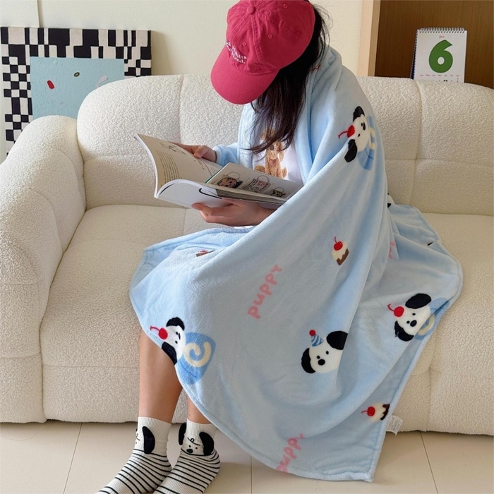 91家纺网 家纺一手货源 找家纺 顾里家纺 2025新款ins少女奶油系双面牛奶绒毯-第二组 蛋糕小狗