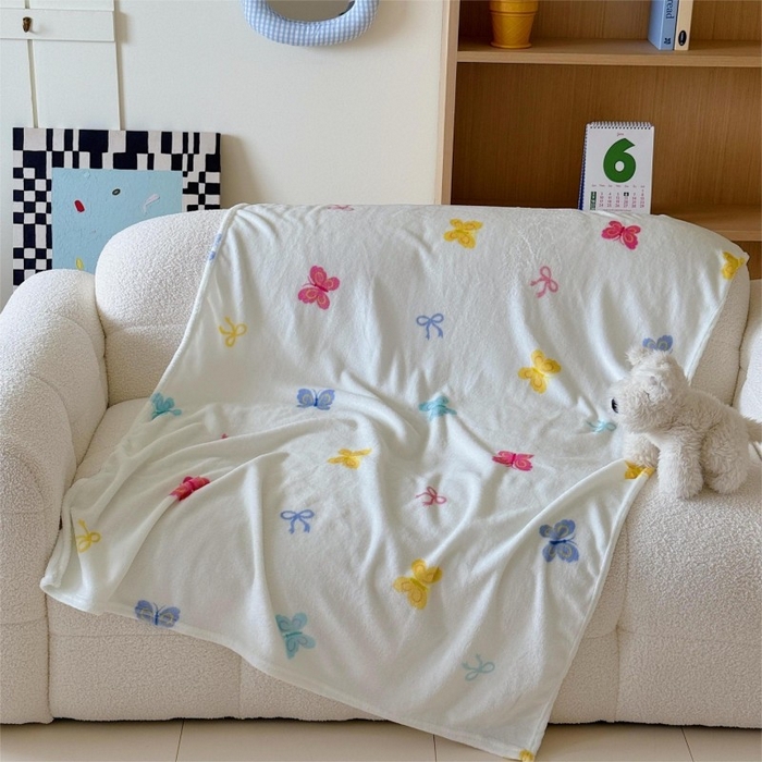 91家纺网 家纺一手货源 找家纺 顾里家纺 2025新款ins少女奶油系双面牛奶绒毯-第二组 彩蝴蝶