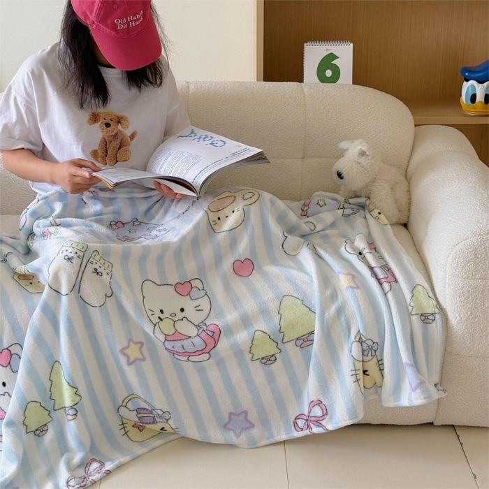 91家纺网 家纺一手货源 找家纺 顾里家纺 2025新款ins少女奶油系双面牛奶绒毯-第二组 漫画猫咪