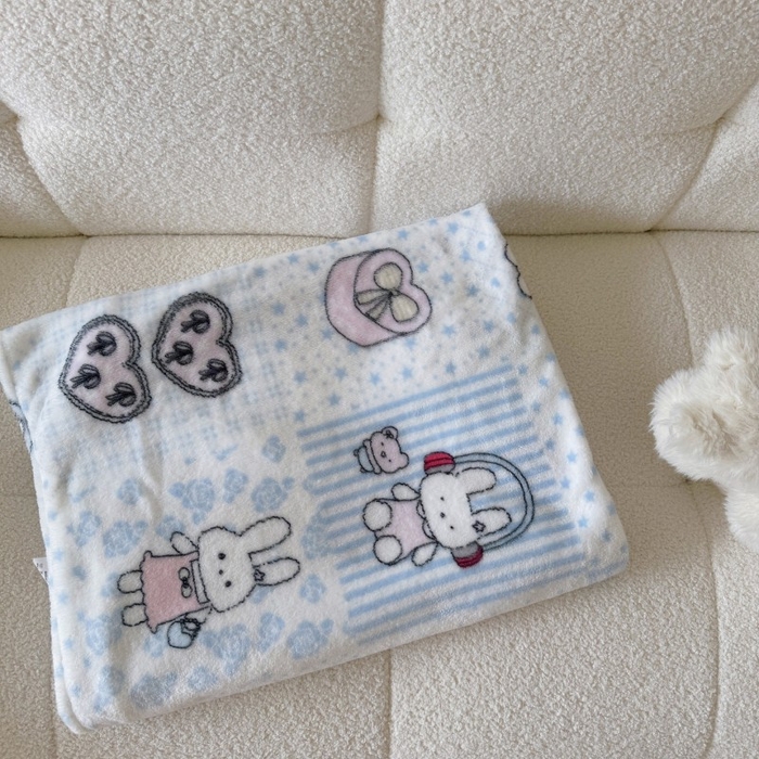 91家纺网 家纺一手货源 找家纺 顾里家纺 2025新款ins少女奶油系双面牛奶绒毯-第二组 兔子时光