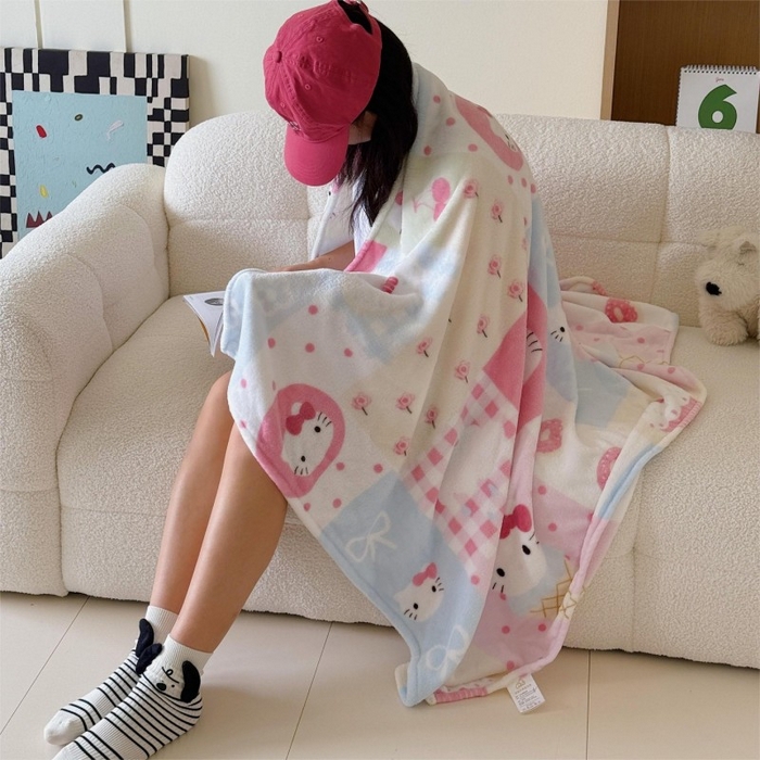 91家纺网 家纺一手货源 找家纺 顾里家纺 2025新款ins少女奶油系双面牛奶绒毯-第二组 猫咪时光毯