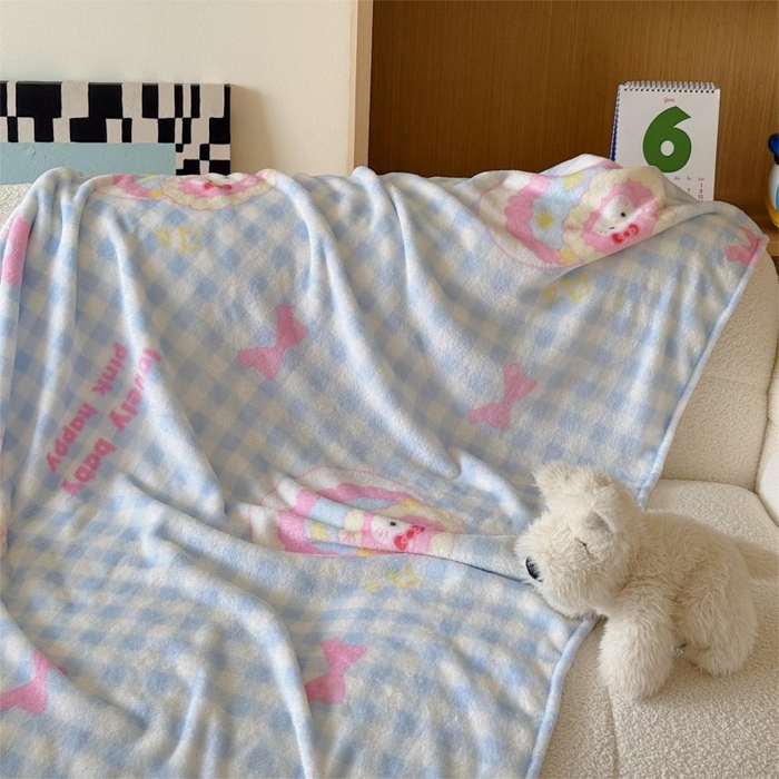 91家纺网 家纺一手货源 找家纺 顾里家纺 2025新款ins少女奶油系双面牛奶绒毯-第二组 蛋糕花猫