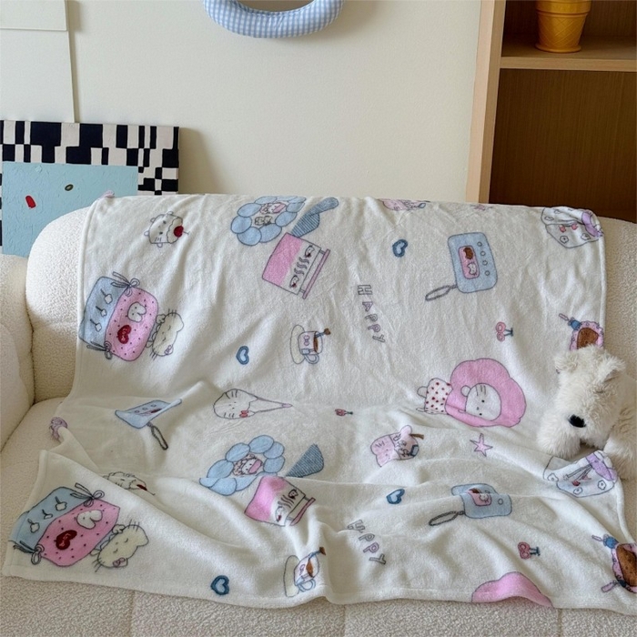 91家纺网 家纺一手货源 找家纺 顾里家纺 2025新款ins少女奶油系双面牛奶绒毯-第二组 花花喵喵