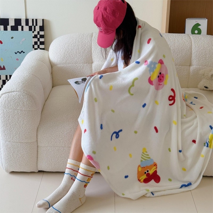91家纺网 家纺一手货源 找家纺 顾里家纺 2025新款ins少女奶油系双面牛奶绒毯-第二组 动物派对