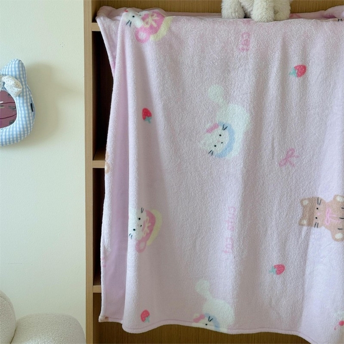 91家纺网 家纺一手货源 找家纺 顾里家纺 2025新款ins少女奶油系双面牛奶绒毯-第二组 梅酱猫猫