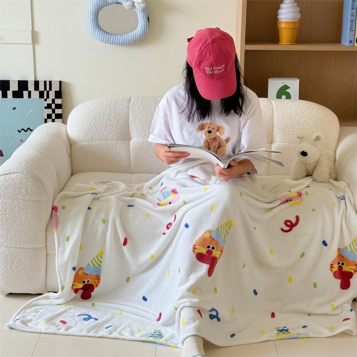 91家纺网 家纺一手货源 找家纺 顾里家纺 2025新款ins少女奶油系双面牛奶绒毯-第二组 动物派对