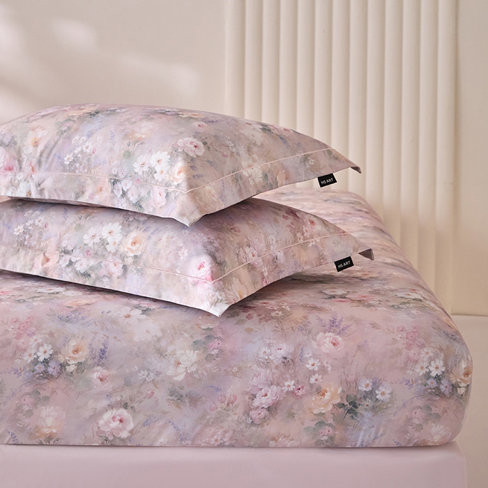 91家纺网 家纺一手货源 找家纺 禾时 2025新款A类100S长绒棉全棉数码印花床笠三件套床套床罩床垫保护罩 枫叶秋韵