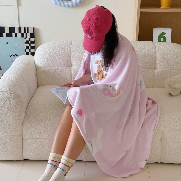 91家纺网 家纺一手货源 找家纺 顾里家纺 2025新款ins少女奶油系双面牛奶绒毯-第二组 梅酱猫猫