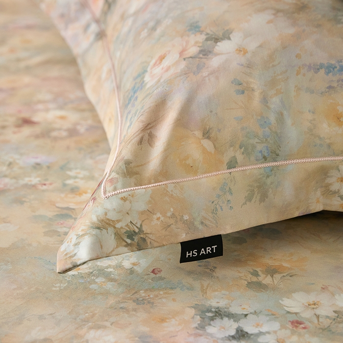 91家纺网 家纺一手货源 找家纺 禾时 2025新款A类100S长绒棉全棉数码印花床笠三件套床套床罩床垫保护罩 茉莉芬芳