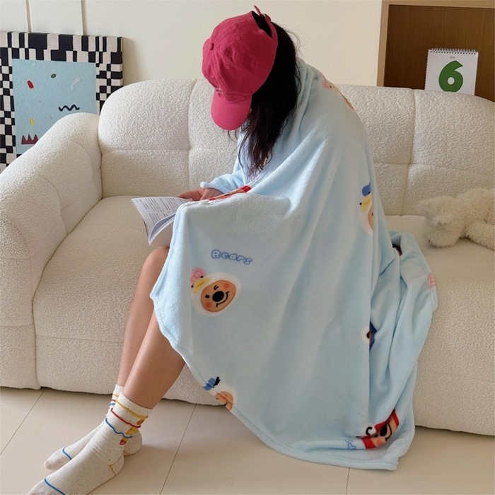 91家纺网 家纺一手货源 找家纺 顾里家纺 2025新款ins少女奶油系双面牛奶绒毯-第二组 大眼熊