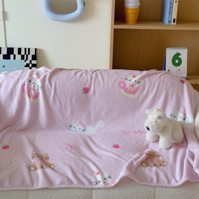 91家纺网 家纺一手货源 找家纺 顾里家纺 2025新款ins少女奶油系双面牛奶绒毯-第二组 梅酱猫猫