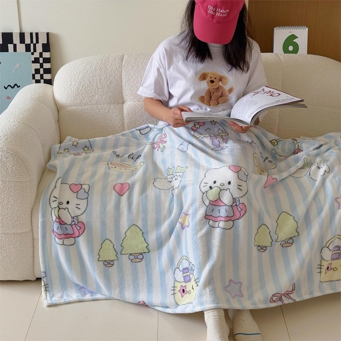 91家纺网 家纺一手货源 找家纺 顾里家纺 2025新款ins少女奶油系双面牛奶绒毯-第二组 漫画猫咪