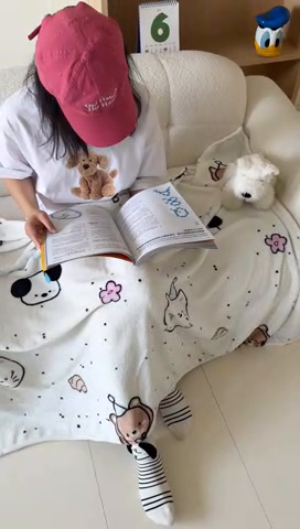 91家纺网 家纺一手货源 找家纺 顾里家纺 2025新款ins少女奶油系双面牛奶绒毯-第二组 开心好友