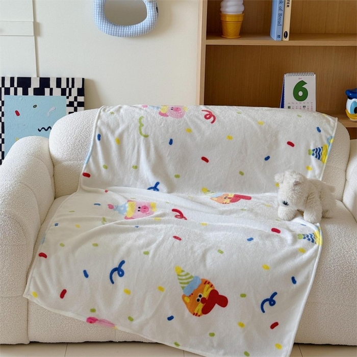 91家纺网 家纺一手货源 找家纺 顾里家纺 2025新款ins少女奶油系双面牛奶绒毯-第二组 动物派对