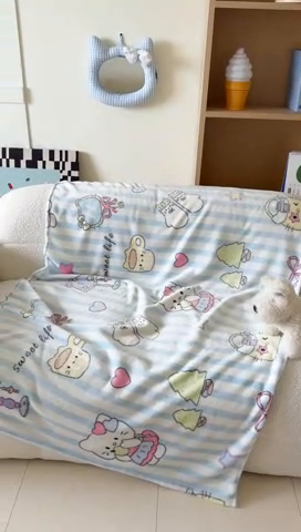 91家纺网 家纺一手货源 找家纺 顾里家纺 2025新款ins少女奶油系双面牛奶绒毯-第二组 漫画猫咪