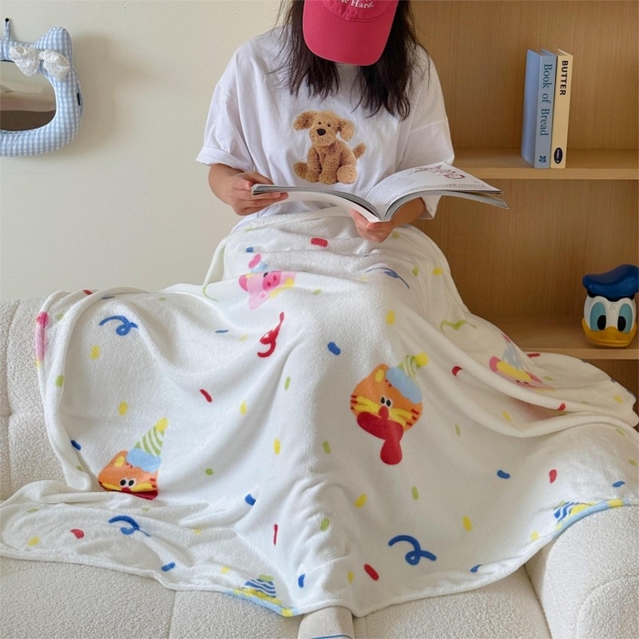 91家纺网 家纺一手货源 找家纺 顾里家纺 2025新款ins少女奶油系双面牛奶绒毯-第二组 动物派对