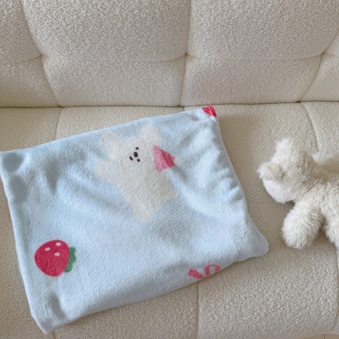 91家纺网 家纺一手货源 找家纺 顾里家纺 2025新款ins少女奶油系双面牛奶绒毯-第二组 草莓小狗