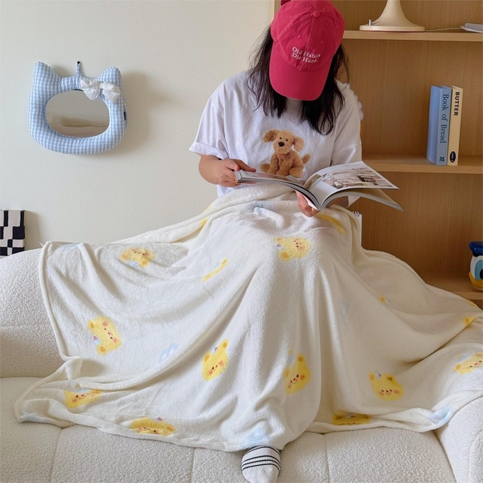 91家纺网 家纺一手货源 找家纺 顾里家纺 2025新款ins少女奶油系双面牛奶绒毯-第二组 黄油小熊